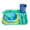 24-Piece Plastic Kids Dinnerware Set – Blue, Teal, Yellow & Navy, BPA-Free, Dishwasher Safe