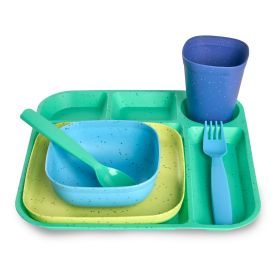24-Piece Plastic Kids Dinnerware Set – Blue, Teal, Yellow & Navy, BPA-Free, Dishwasher Safe