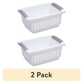 (2 pack) Small Stacking Basket, Open Plastic Bin, Space Saving Organizers, White