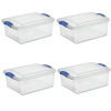 (4 pack) , 15 Quart Clear Storage Bin, Latch Box Storage Container, with Clear Lid, Blue